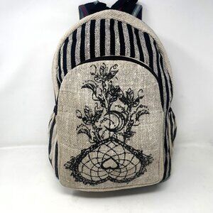 All Natural Pure Hemp Handmade Multi Pocket Large Laptop Backpack -Heart Design